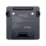 A view of the back panel of the black WIN5 BATTERY pack, which contains detailed specifications and safety warnings. Key visible specifications include: Rated Capacity/额定容量: 5170mAh, Rated Energy/额定能量: 80.04Wh, Rated Voltage/标称电压: 15.48V, and Limited Charge Voltage/充电限制电压: 17.80V. Arrows indicate the direction for insertion into the console. The battery is isolated against a white background.