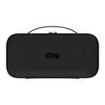 A front-on view of the closed, black hard-shell carrying case for the GPD WIN 5, featuring a centered handle and a black GPD logo. The case is isolated against a white background.