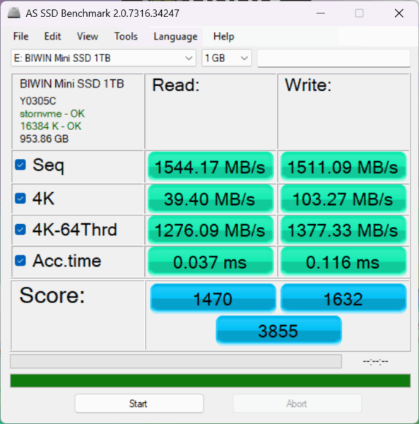 GPD WIN 5 Mini SSD AS SSD Benchmark