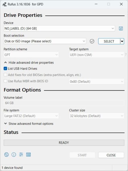 Rufus bootable USB software