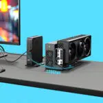 Dimostrazione tecnica del Mini PC GPD Box collegato a una GPU esterna tramite la porta MCIO 8i da 256 Gbps per prestazioni grafiche di classe desktop.