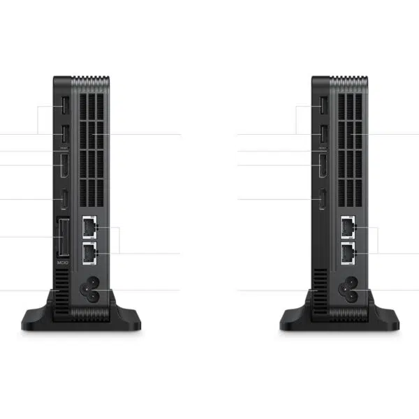 Vista posteriore del Mini PC GPD Box che mostra le doppie porte LAN 2.5G, HDMI 2.1, DisplayPort 2.1 e l'esclusiva interfaccia di espansione MCIO.