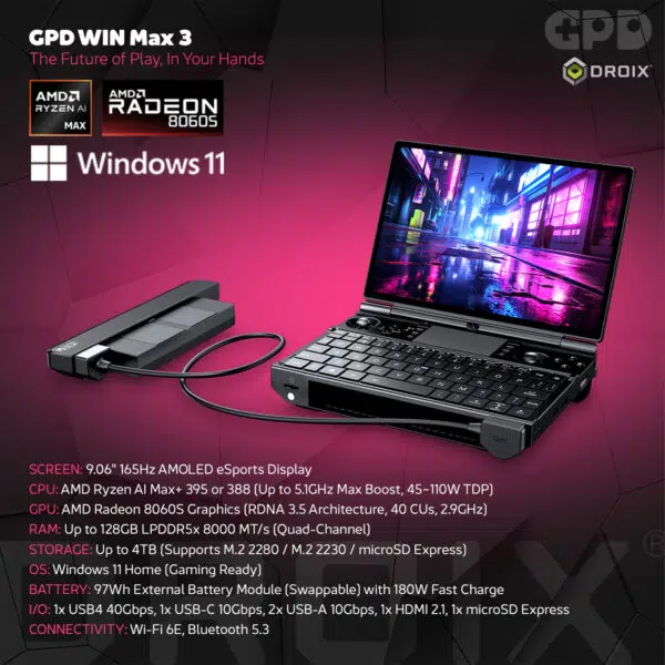 GPD WIN Max 3 handheld gaming PC promotional infographic — infographic 01