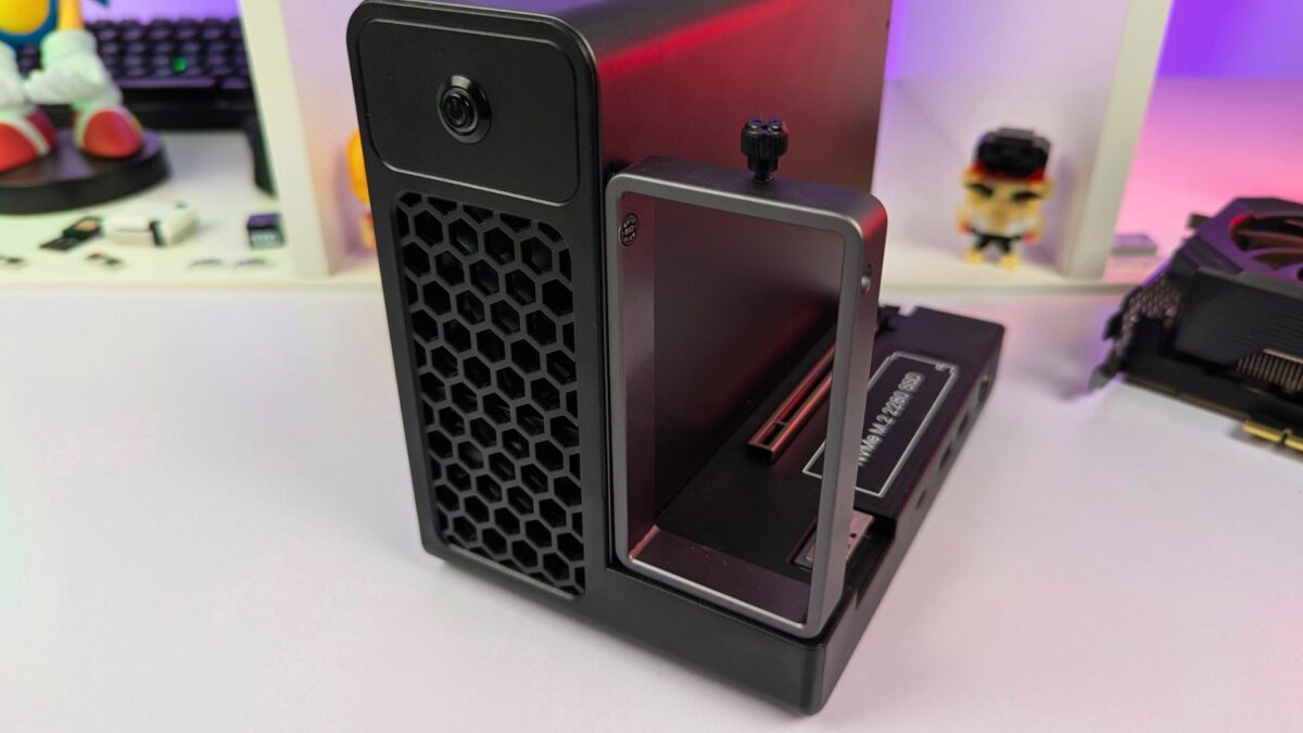 GPD G2 eGPU docking station side view with power button