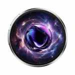 BeamBox NIKKO Dynamic Badge with silver circular rim, black bezel and glossy purple galaxy vortex display, front view